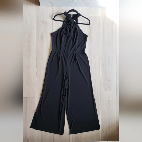 London Times Jumpsuit Womens 12 Black Halter Sleeveless Wide Leg Chic - Picture 3 of 4